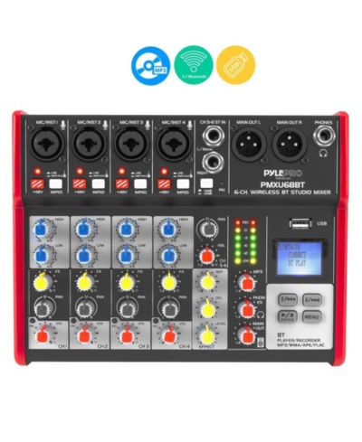 Pyle 6-Channel Pro Audio Bluetooth USB Interface Studio DJ Mixer