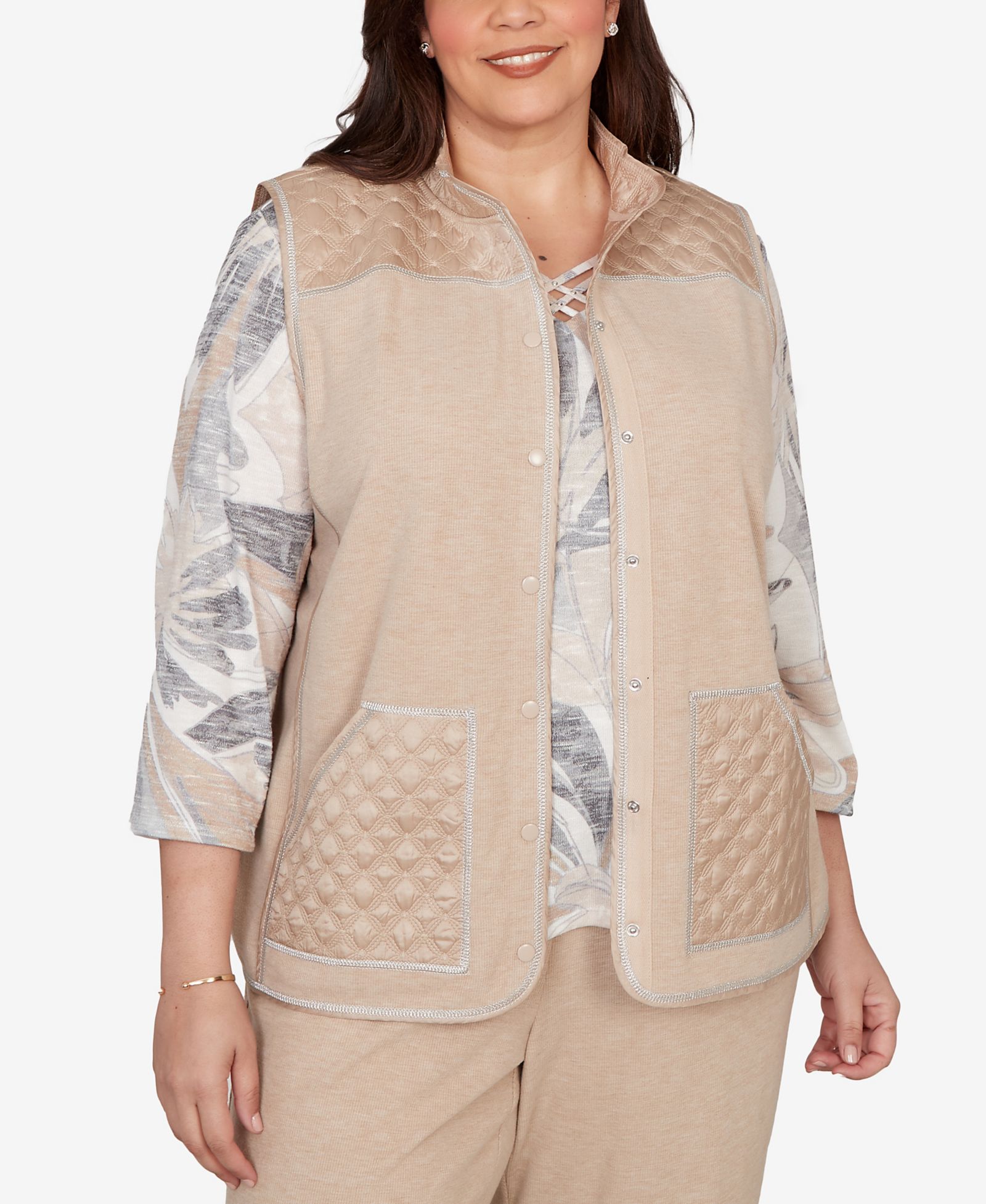 Alfred Dunner Plus Size Comfort & Joy Quilted Snap Front Vest