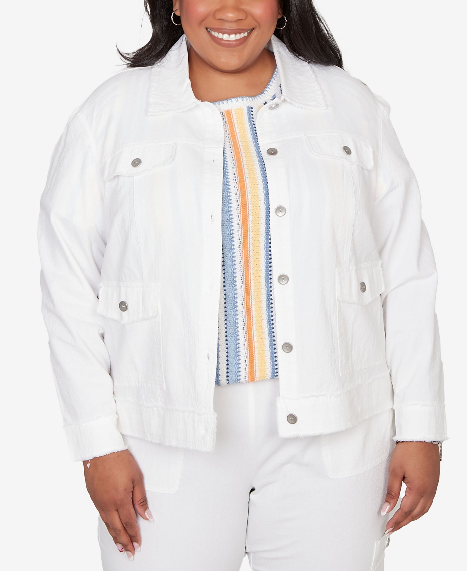 Alfred Dunner Plus Size Out of the Blue Patch Pocket Collared Jacket