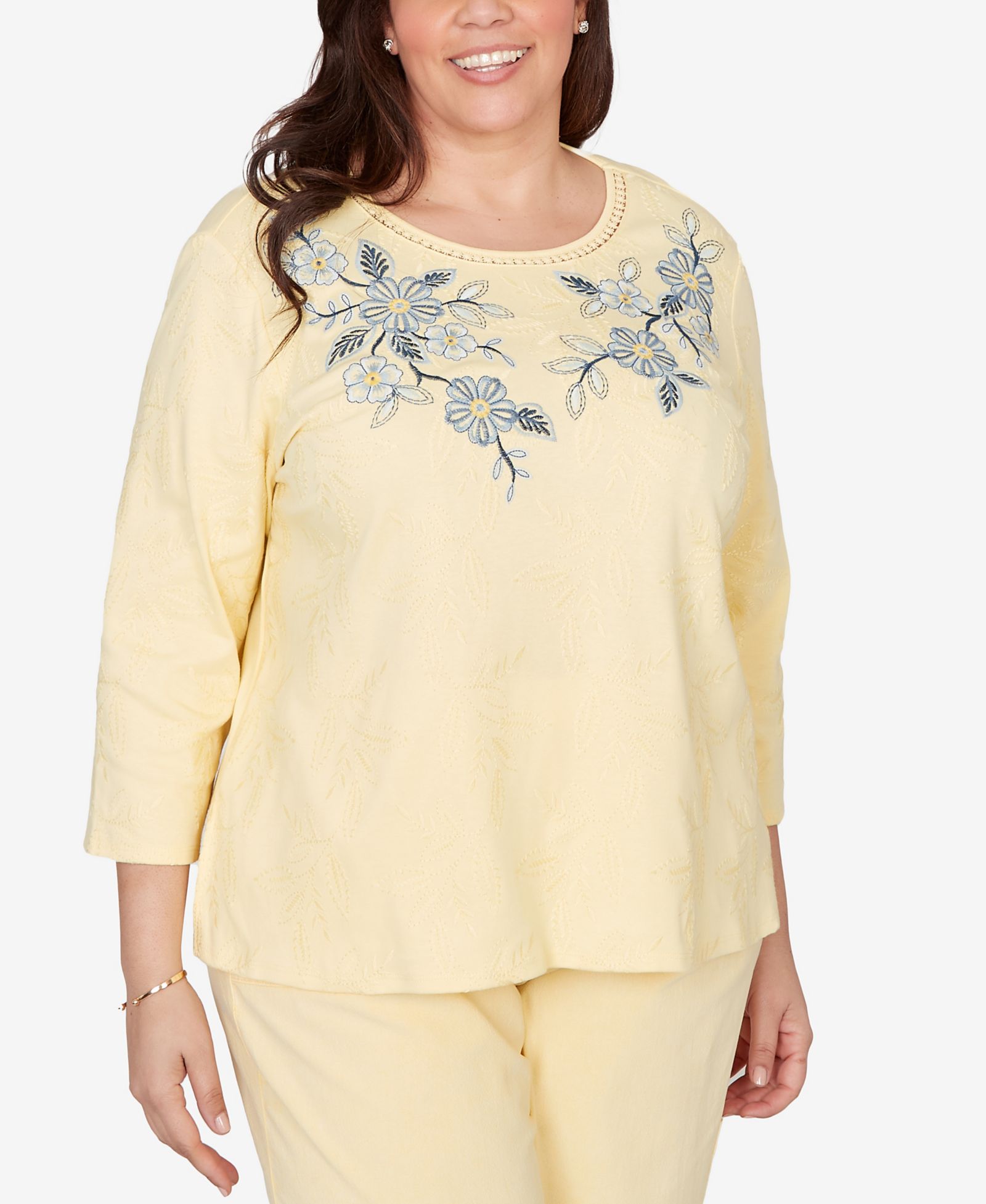 Alfred Dunner Plus Size топ с цветочной вышивкой