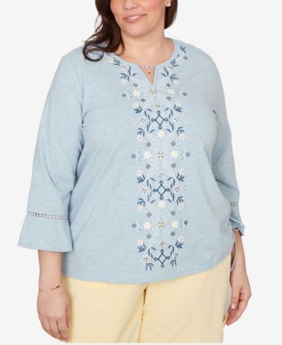 Alfred Dunner Plus Size топ с вышивкой и боковым завязком Out of the Blue