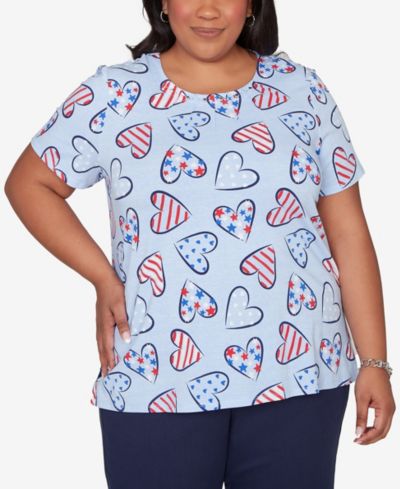 Женская футболка Alfred Dunner Plus Size Lady Liberty с принтом American Flag Hearts
