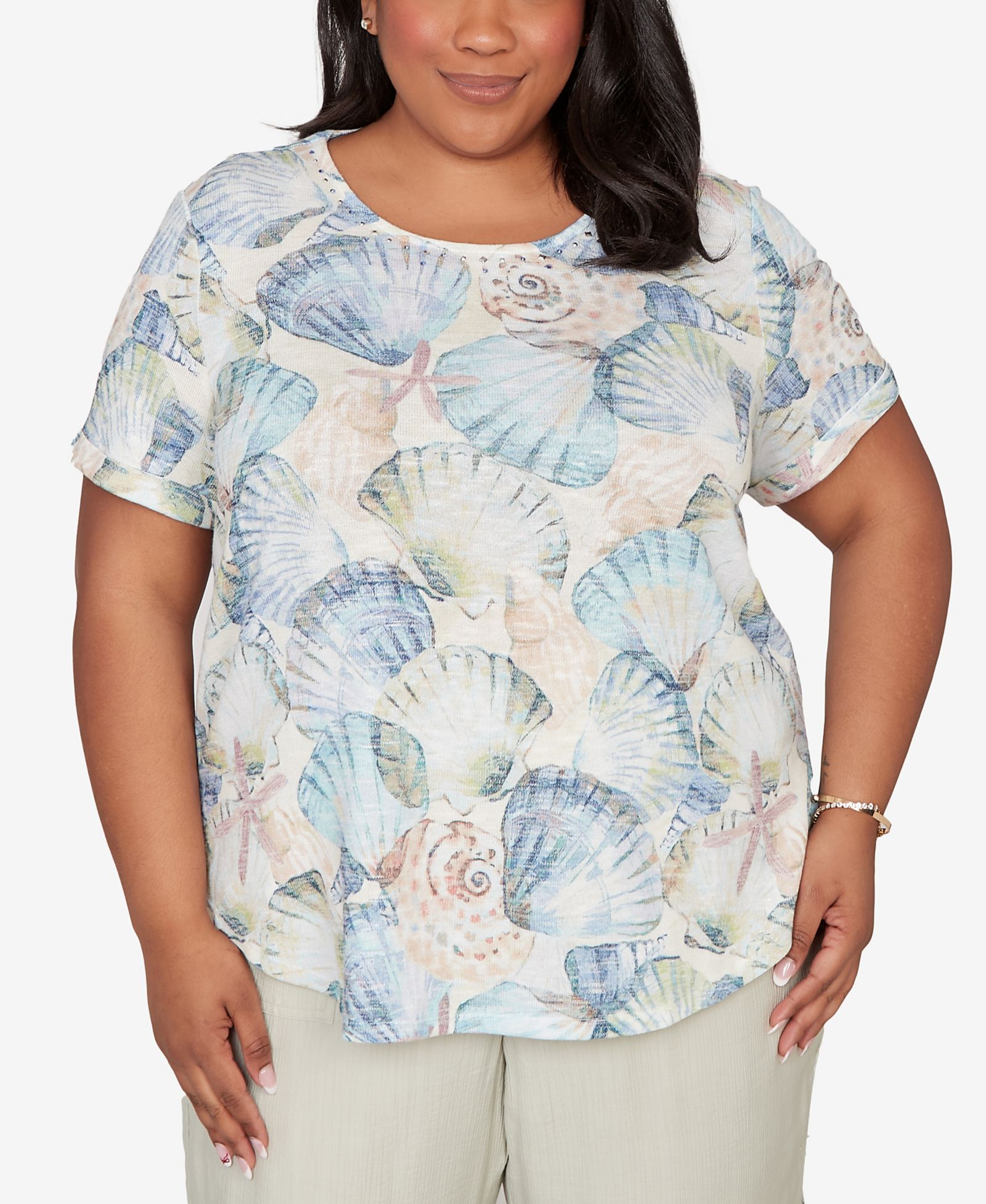 Футболка Alfred Dunner Plus Size Vintage Charm Seashells Embellished