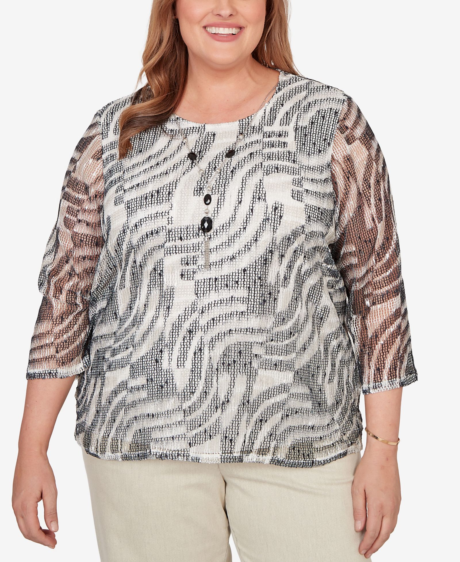 Alfred Dunner Plus Size топ с декором и ожерельем