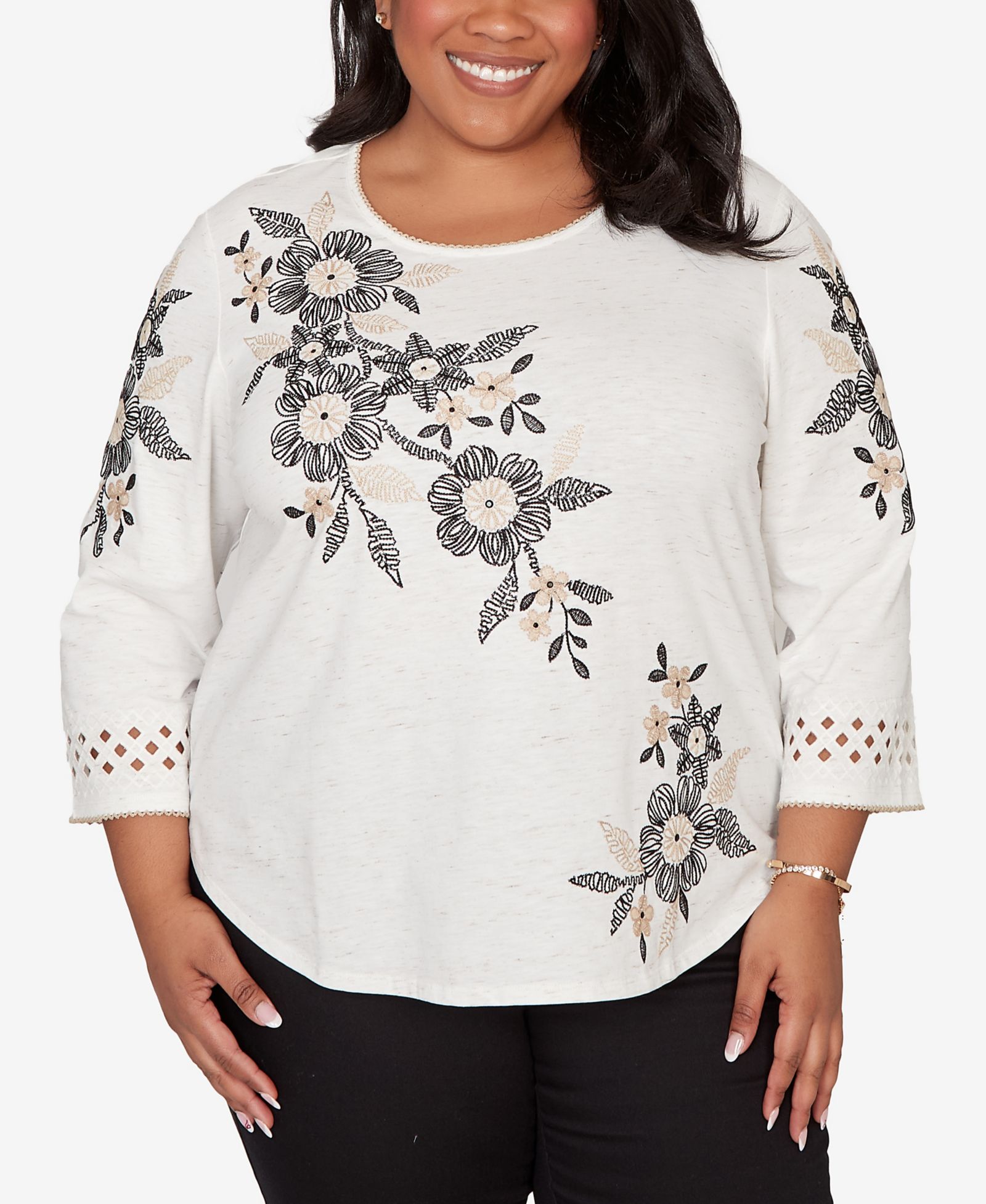 Топ Alfred Dunner Plus Size Floral Embroidered Textured