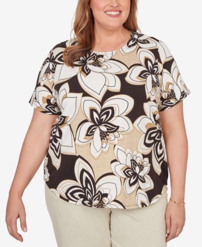Alfred Dunner Plus Size Detail Driven Floral Stained Glass Short-Sleeve T-Shirt