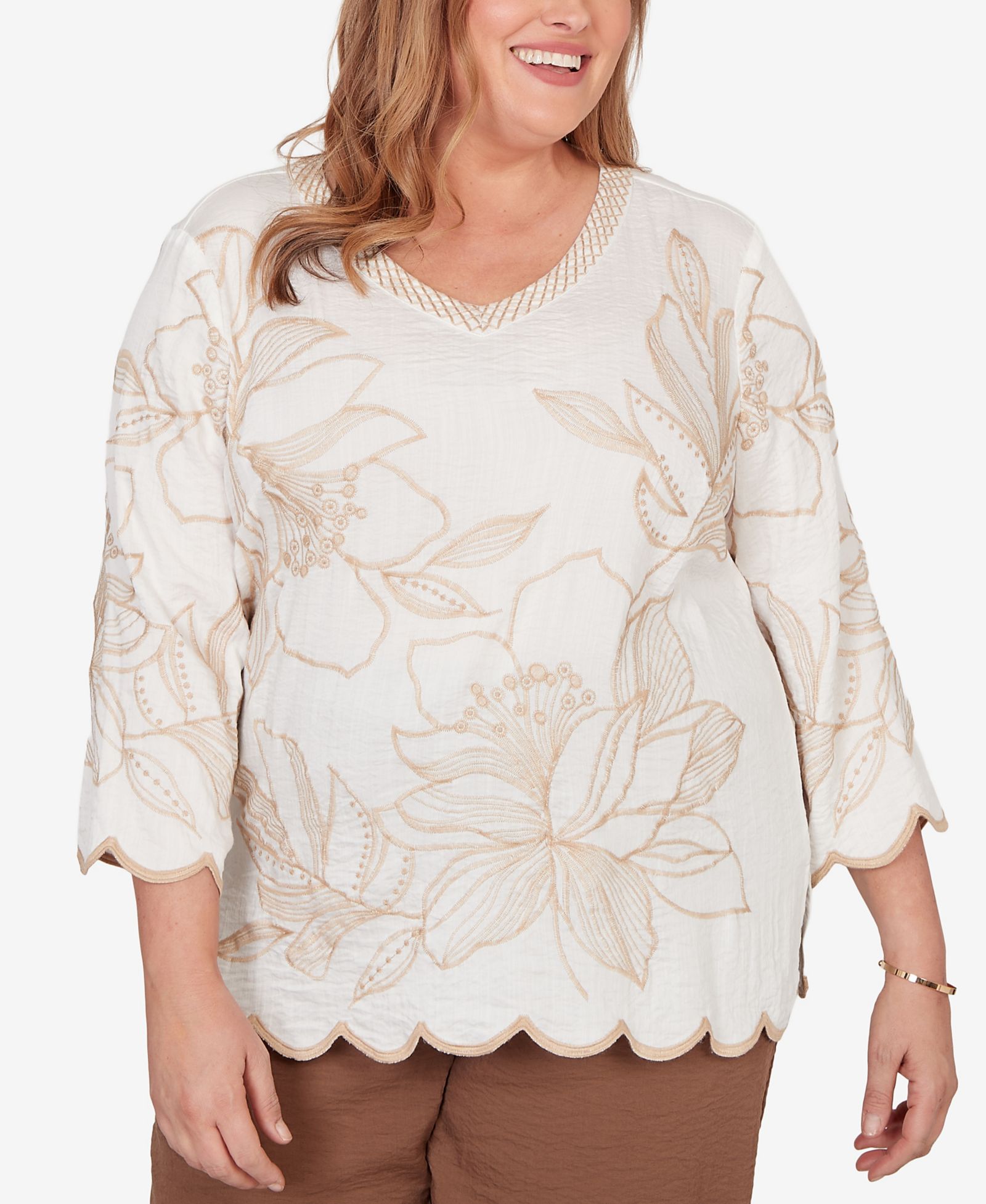 Alfred Dunner Plus Size топ с цветочной вышивкой