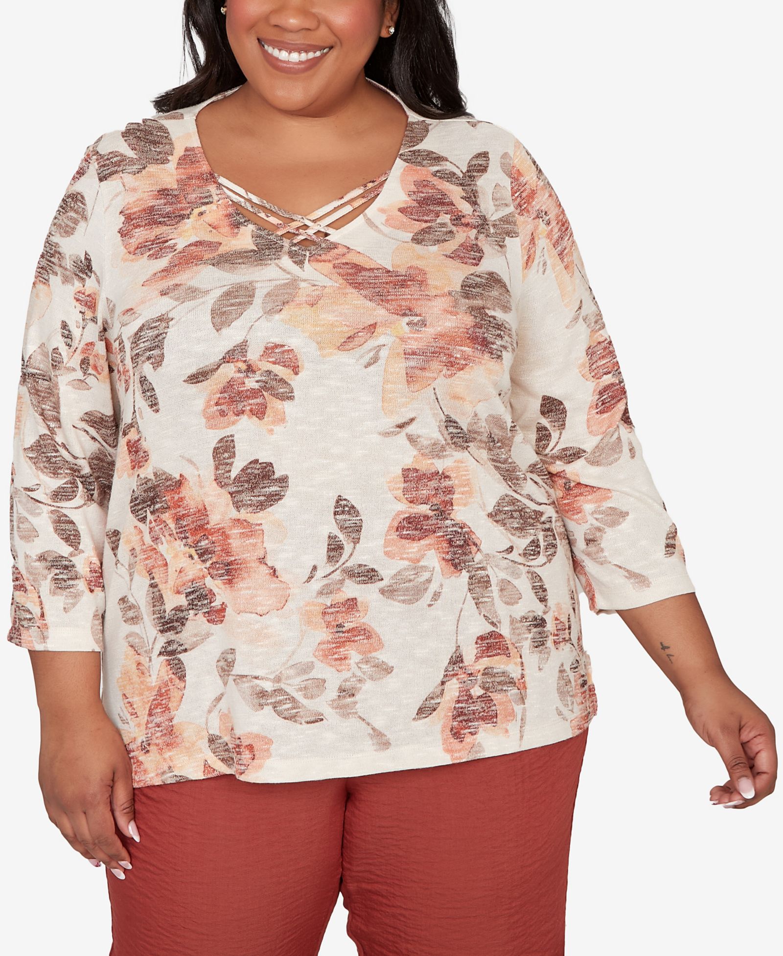 Женский топ Alfred Dunner Plus Size Spice Market с цветочным принтом и декором