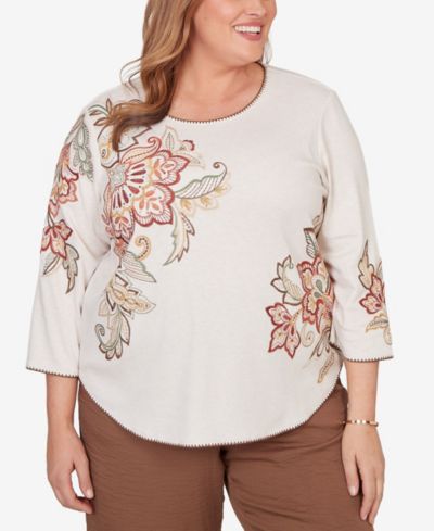 Женский топ Alfred Dunner Plus Size Spice Market Asymmetrical Scroll Floral Round Hem