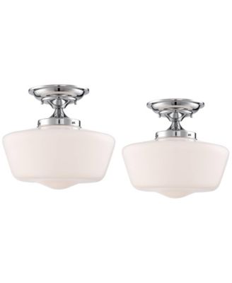 Regency Hill Schoolhouse Rustic Farmhouse Ceiling Light Semi Flush Mount Fixture Set of 2 Chrome Metal White Glass Shade for Bedroom