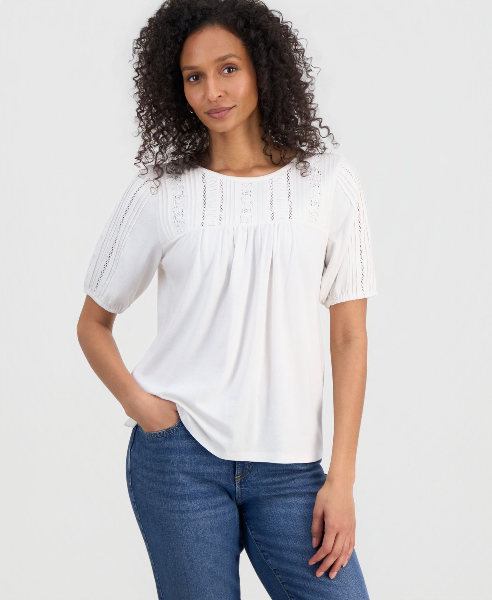 Короткая хлопковая блузка Style & Co Petite Solid Applique