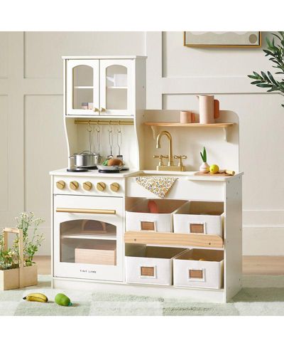 Tiny Land Wooden Storage Play Kitchen With 4 Removable Bins, Ages 3+