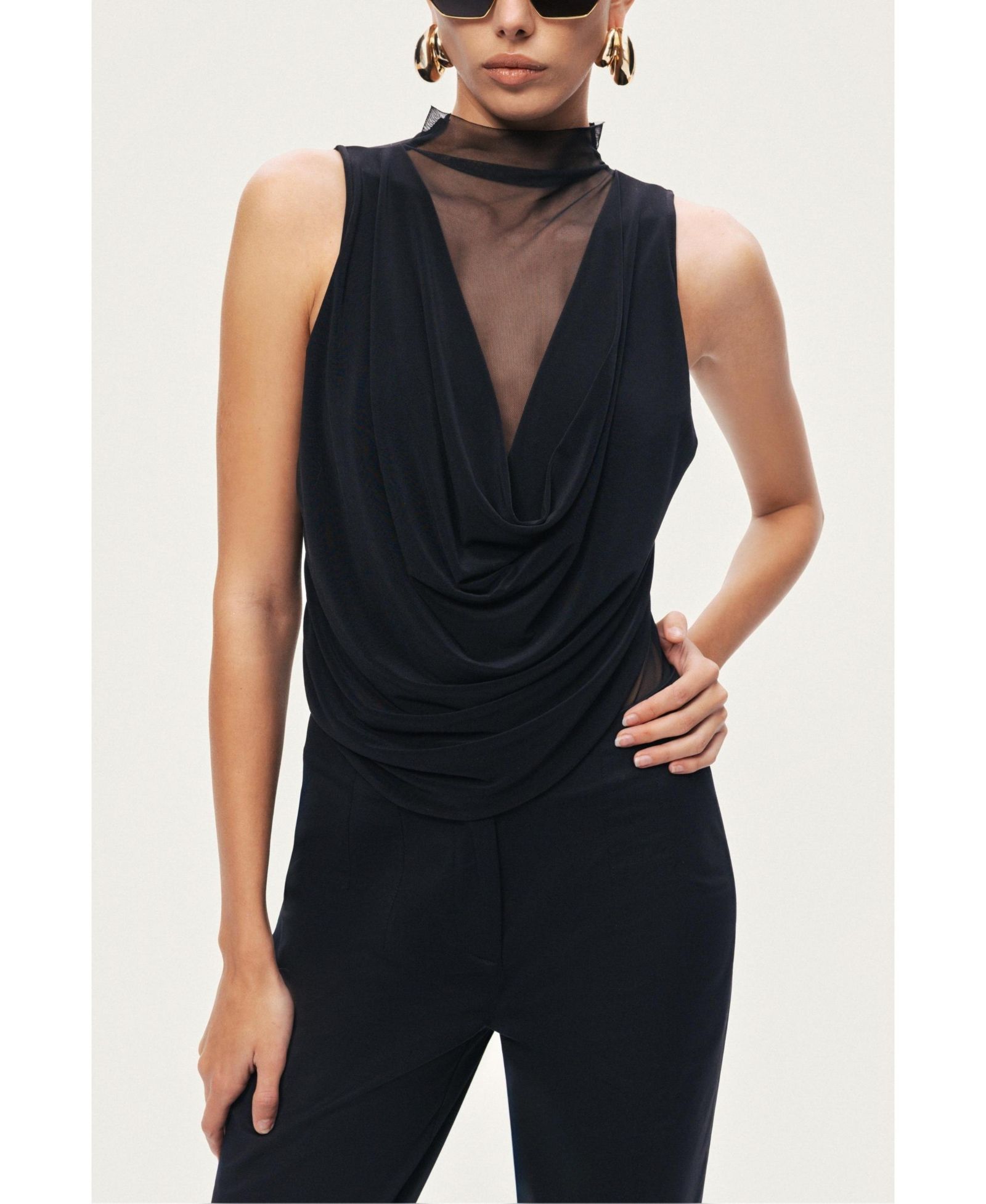 NOCTURNE Women's Draped Mesh-Panel Bodysuit