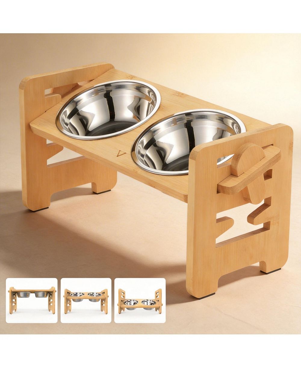 ARONKL Adjustable Elevated Dog Cat Bowl Stand Heights Tilt Foldable with 2 Stainless Steel Dishes