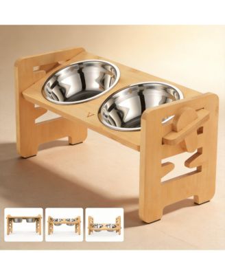 ARONKL Adjustable Elevated Dog Cat Bowl Stand Heights Tilt Foldable with 2 Stainless Steel Dishes