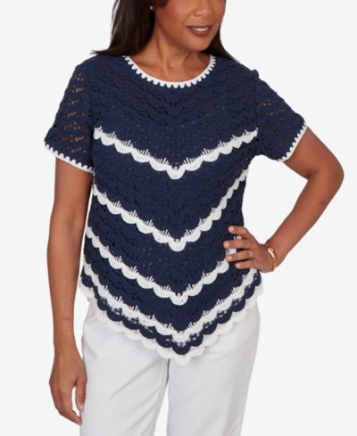 Alfred Dunner Women's Port Side Chevron Crochet Short-Sleeve T-Shirt
