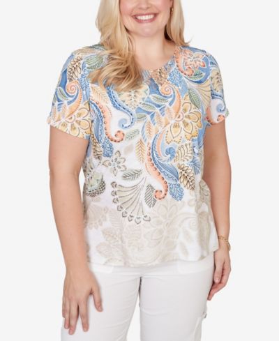 Женский топ Alfred Dunner Women's Out of the Blue Ombre Paisley Short-Sleeve Top