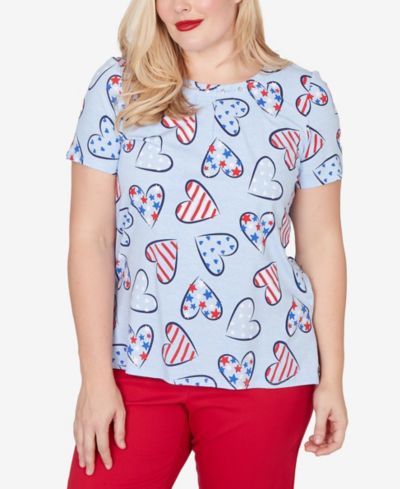 Alfred Dunner Women's Lady Liberty American Flag Hearts Printed T-Shirt