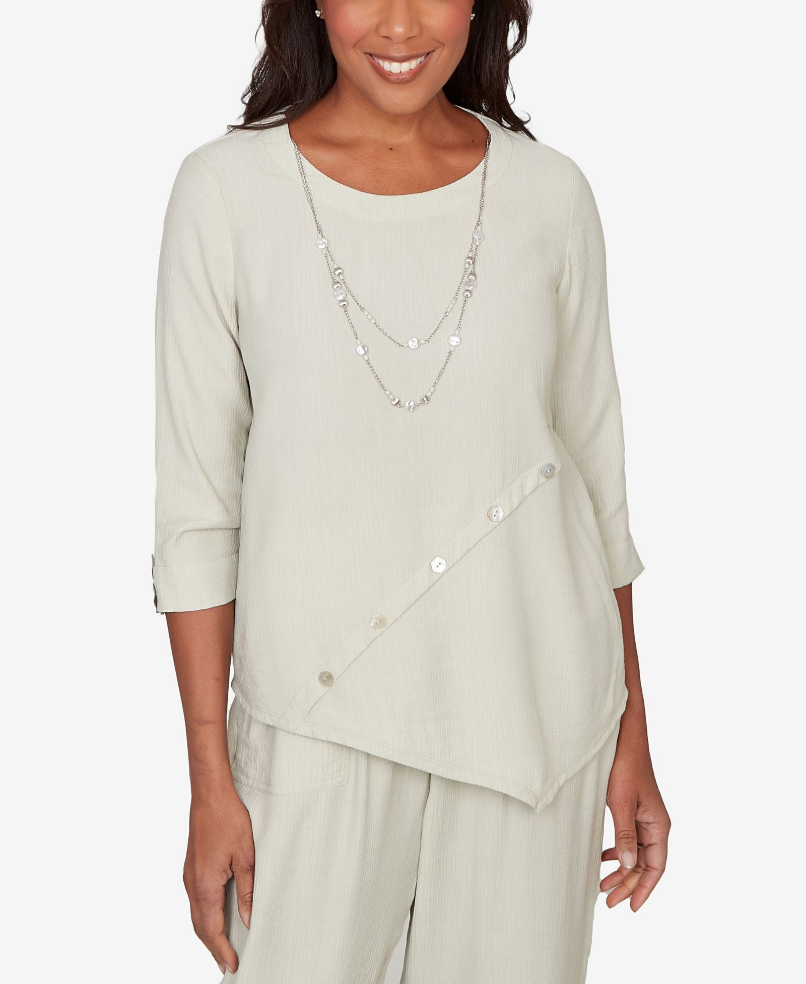 Женский топ Alfred Dunner Vintage Charm Diagonal Spliced Crewneck с ожерельем