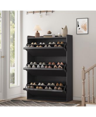 gaomon Entryway Wooden Shoe Cabinet, 3 Flip Drawers + Adjustable Shelf Organizer