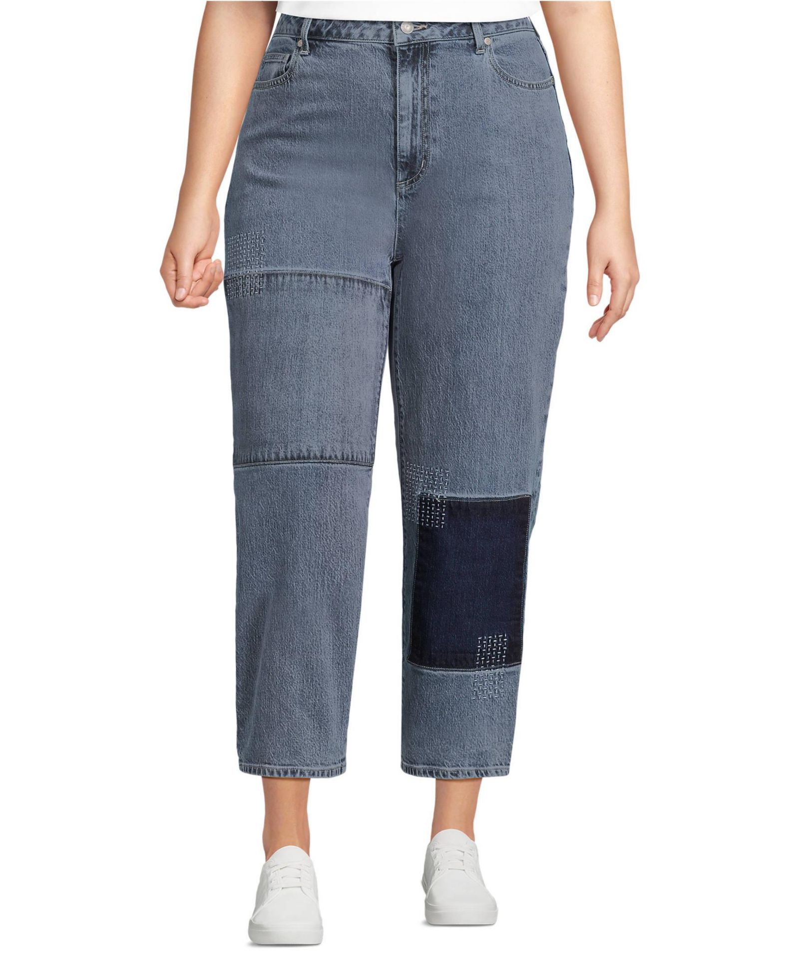 Женские джинсы Lands' End Soft Denim с заниженной посадкой, прямым кроем и пэчворком
