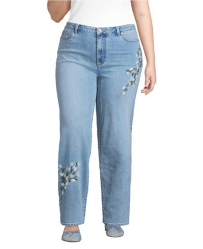 Lands' End женские джинсы Soft Denim Mid Rise Relaxed Straight Leg Embroidered