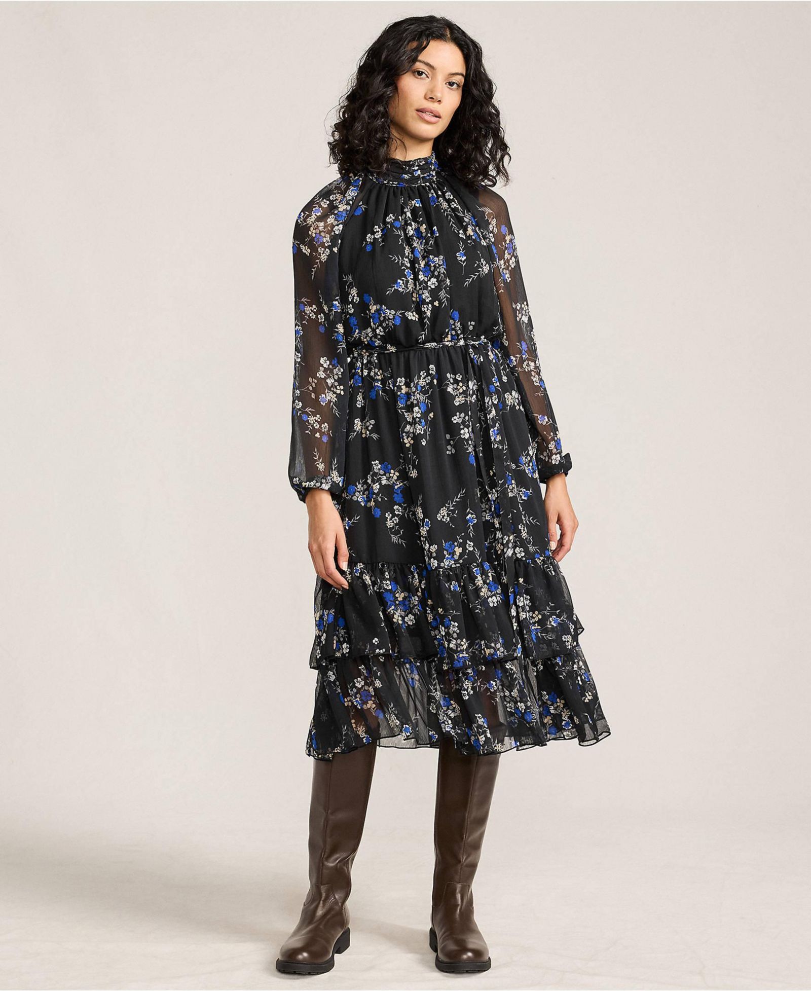 Lands' End Women's Crinkle Chiffon Ruffle Dress