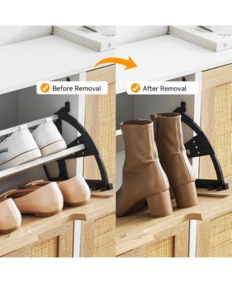 gaomon Rattan Narrow Shoe Cabinet - 4 Flip Drawers Metal Legs Freestanding Entryway Organizer