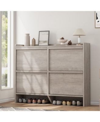 gaomon Entryway Wooden Shoe Cabinet, 4 Flip Drawers + Adjustable Shelf Organizer