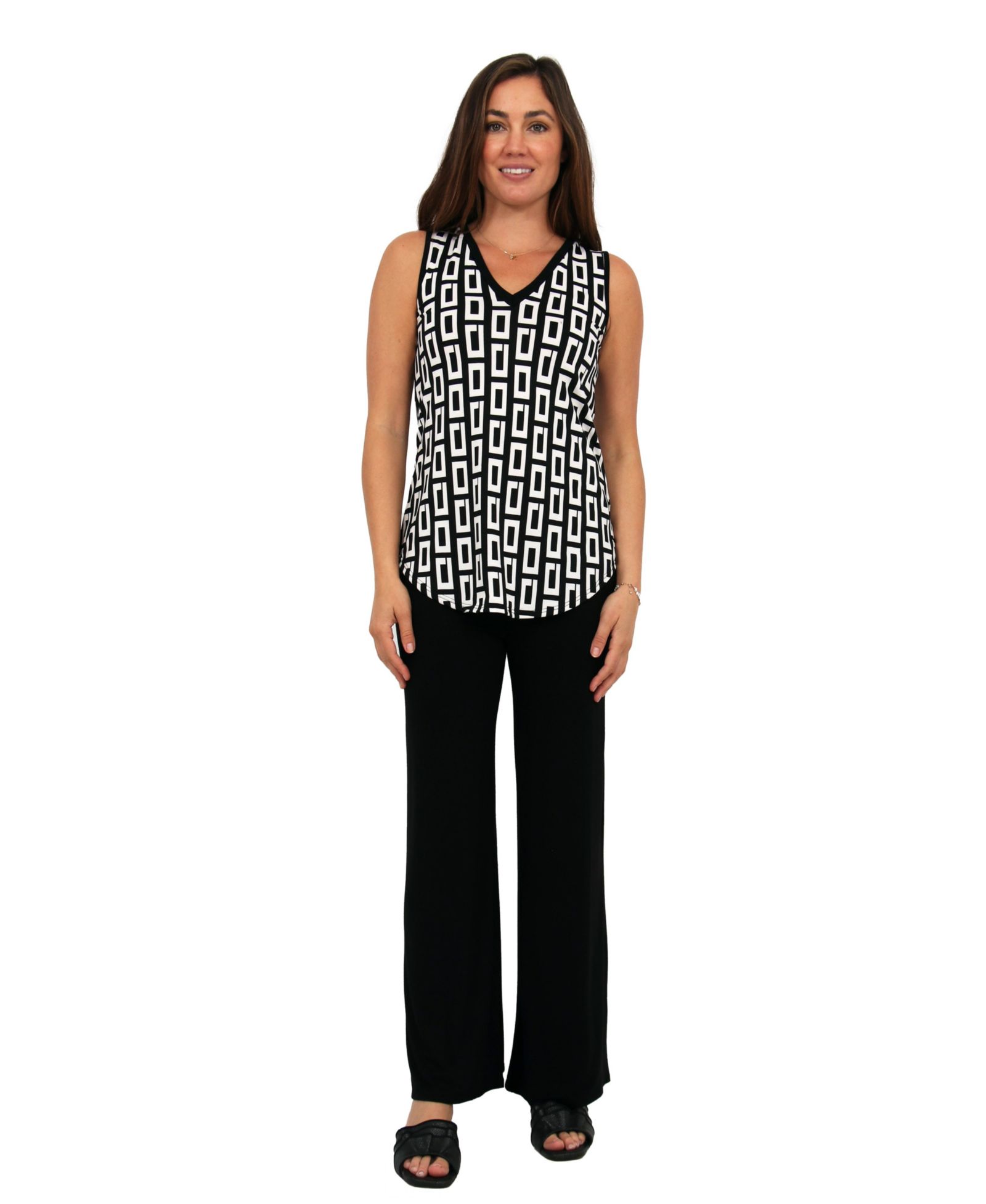 24seven Comfort Apparel Women's Round Hem Top and Elastic Waistband Flared Pant Set