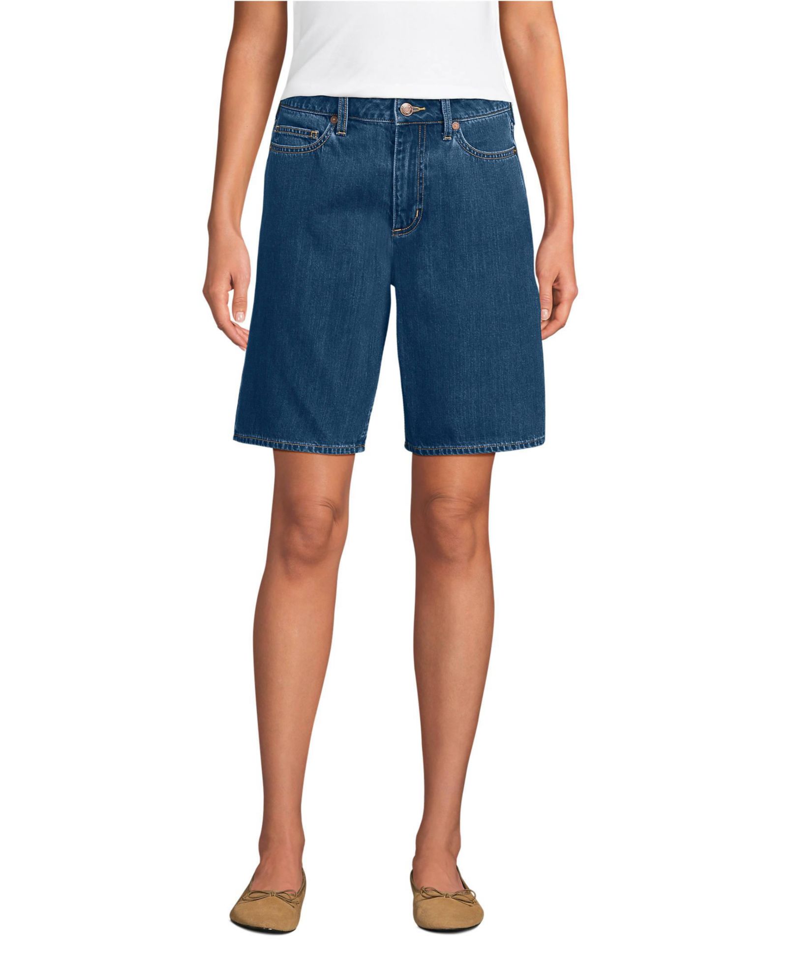 Lands' End Petite легкие джинсовые шорты с завышенной талией 10"