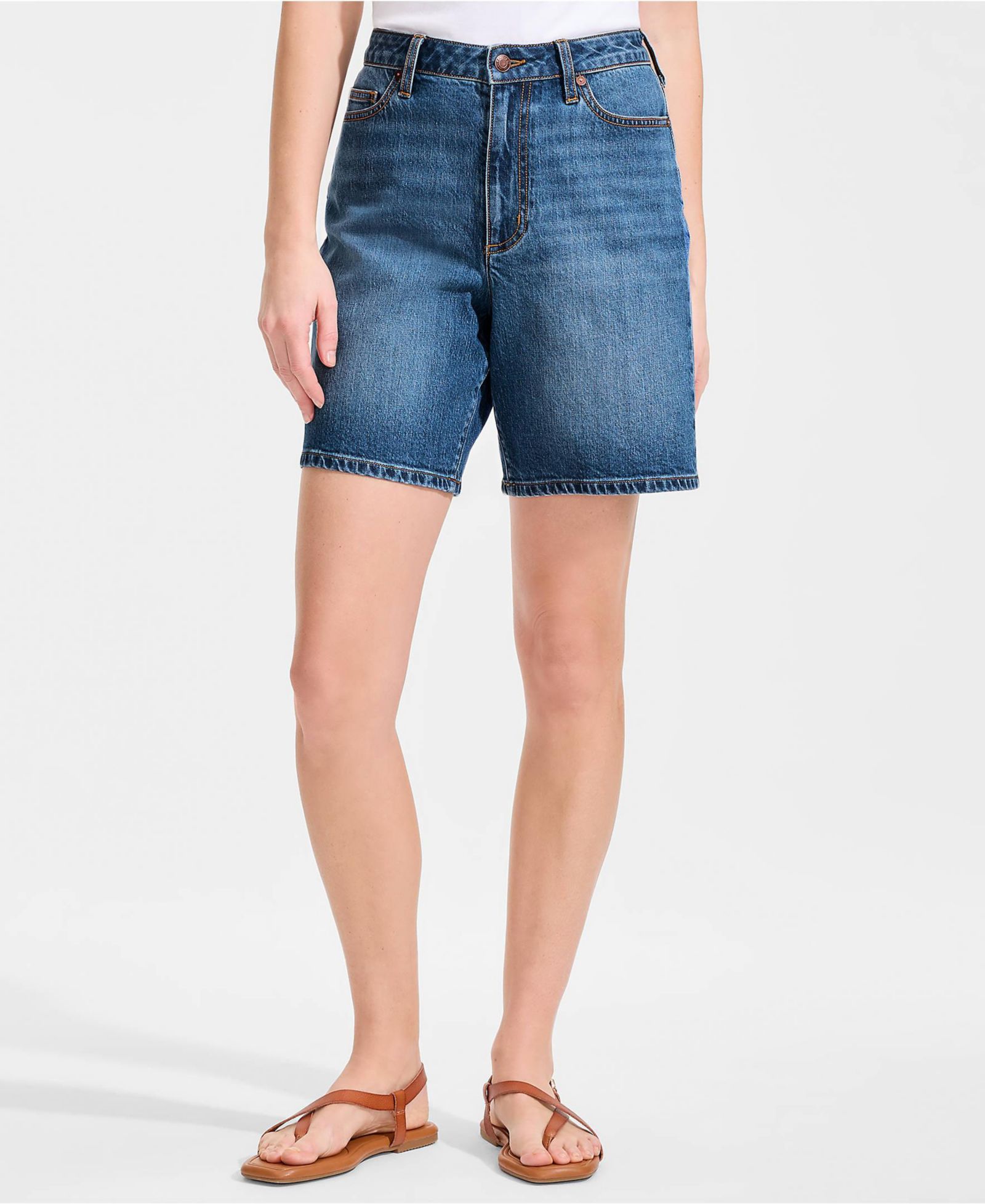 Lands' End Petite Soft Denim Mid Rise 7" Jean Shorts