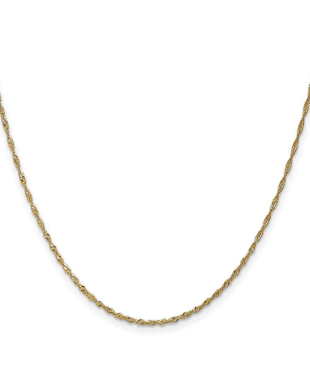Curata Jewelry Solid 18k Yellow Gold Italian Diamond-Cut Singapore Chain Necklace