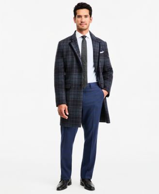Мужское классическое пальто Tayion Collection синее в клетку