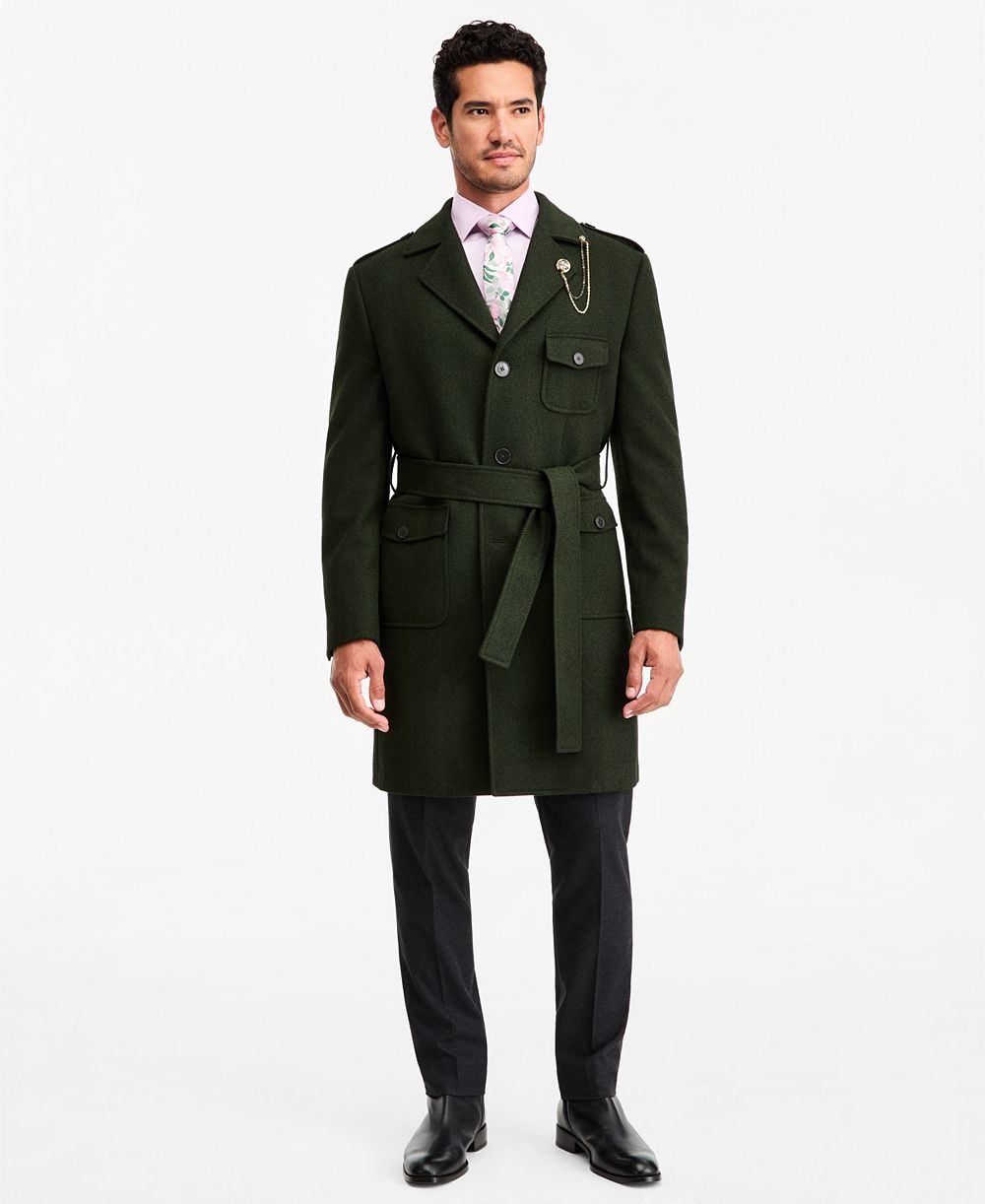 Мужское классическое пальто Tayion Collection прямого кроя, зеленое, в елочку