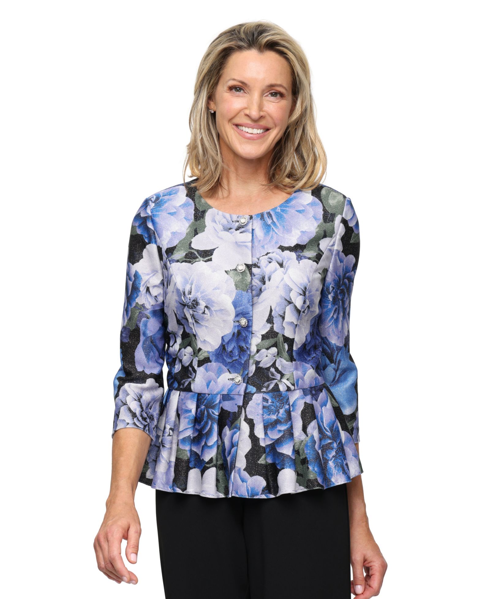Alex Evenings Petite 3/4-Length-Sleeve Printed Top