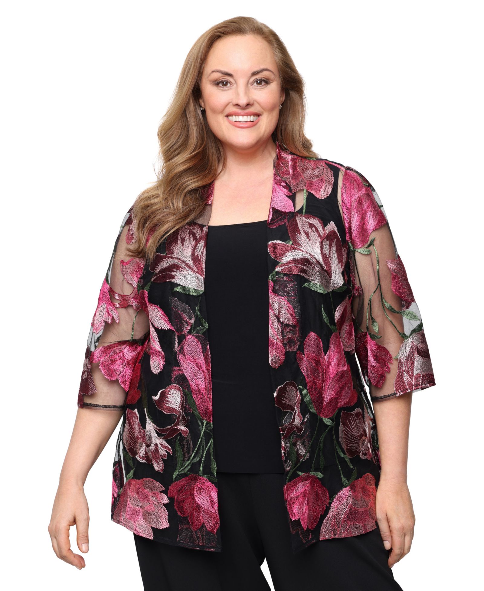 Alex Evenings Plus Size 3/4-Length-Sleeve Jacket and Sleeveless Top, 2-Piece Set