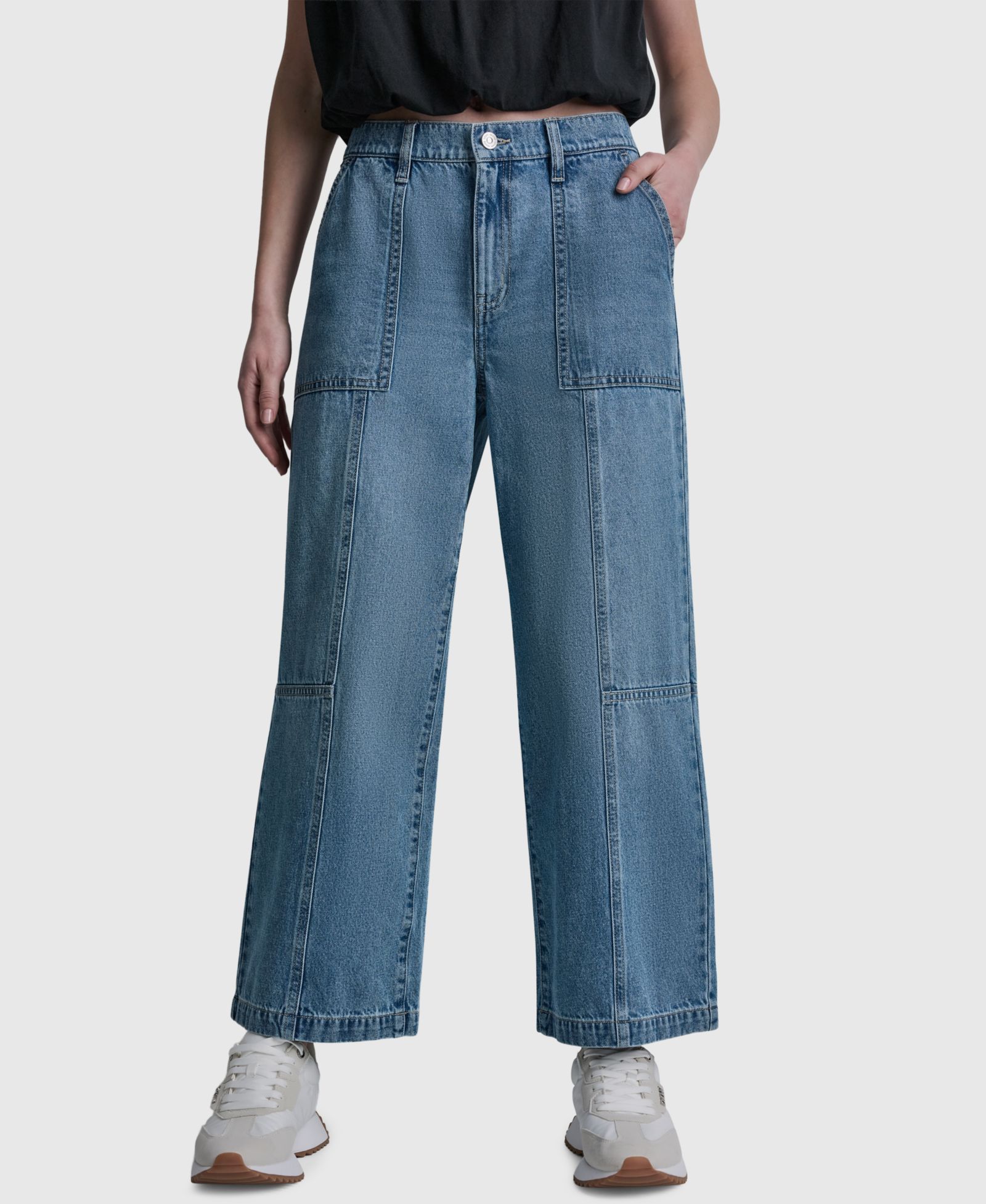Женские джинсы DKNY Jeans с высокой посадкой, укороченные, широкие, из хлопка