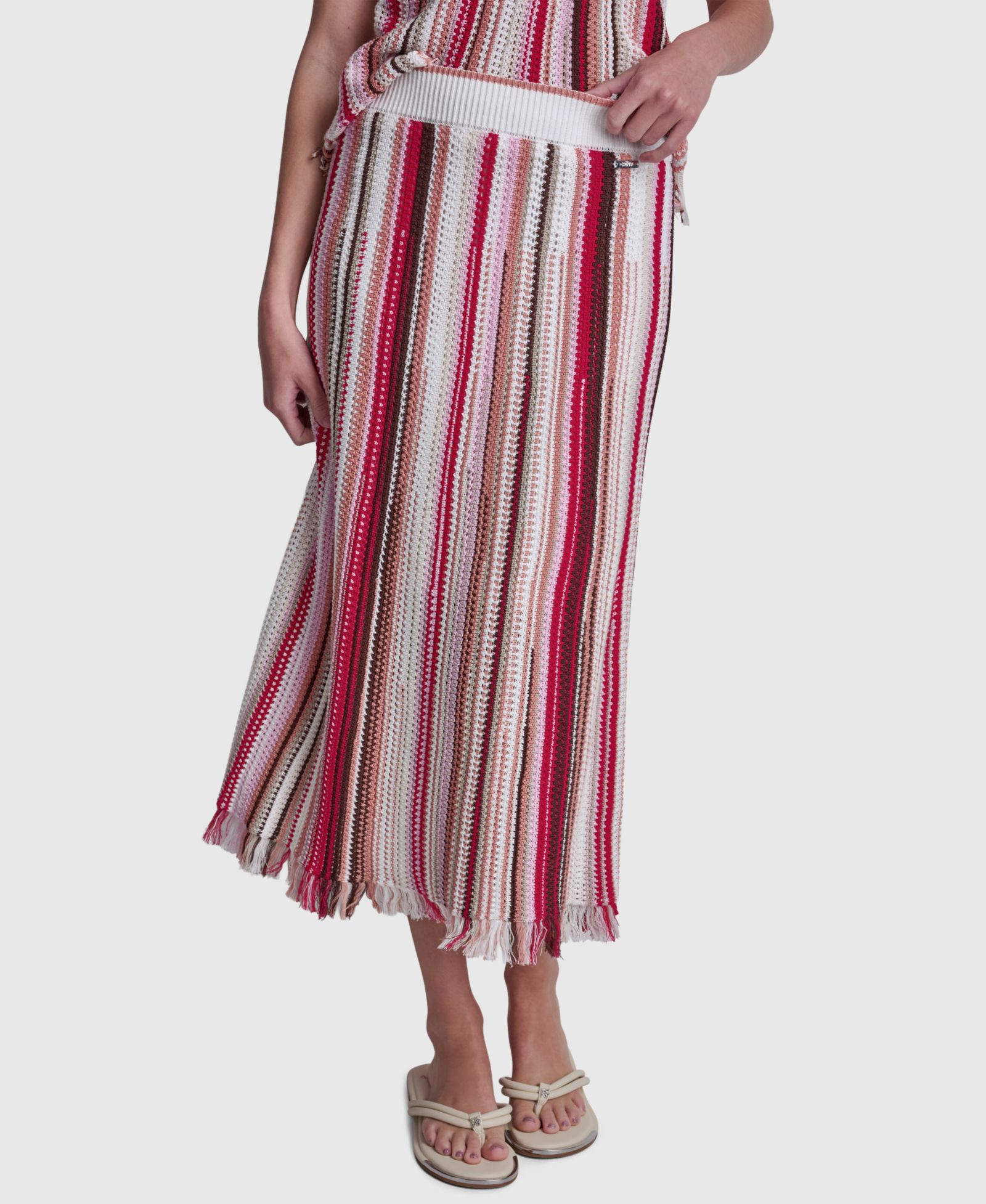 DKNY Jeans Women's Pointelle Stitch Striped Midi Skirt
