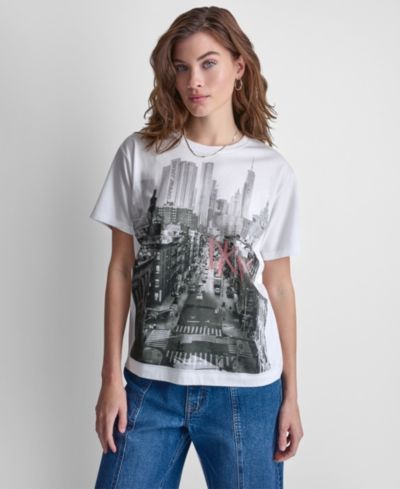 DKNY Jeans Женская футболка с логотипом и пайетками New York Stacked
