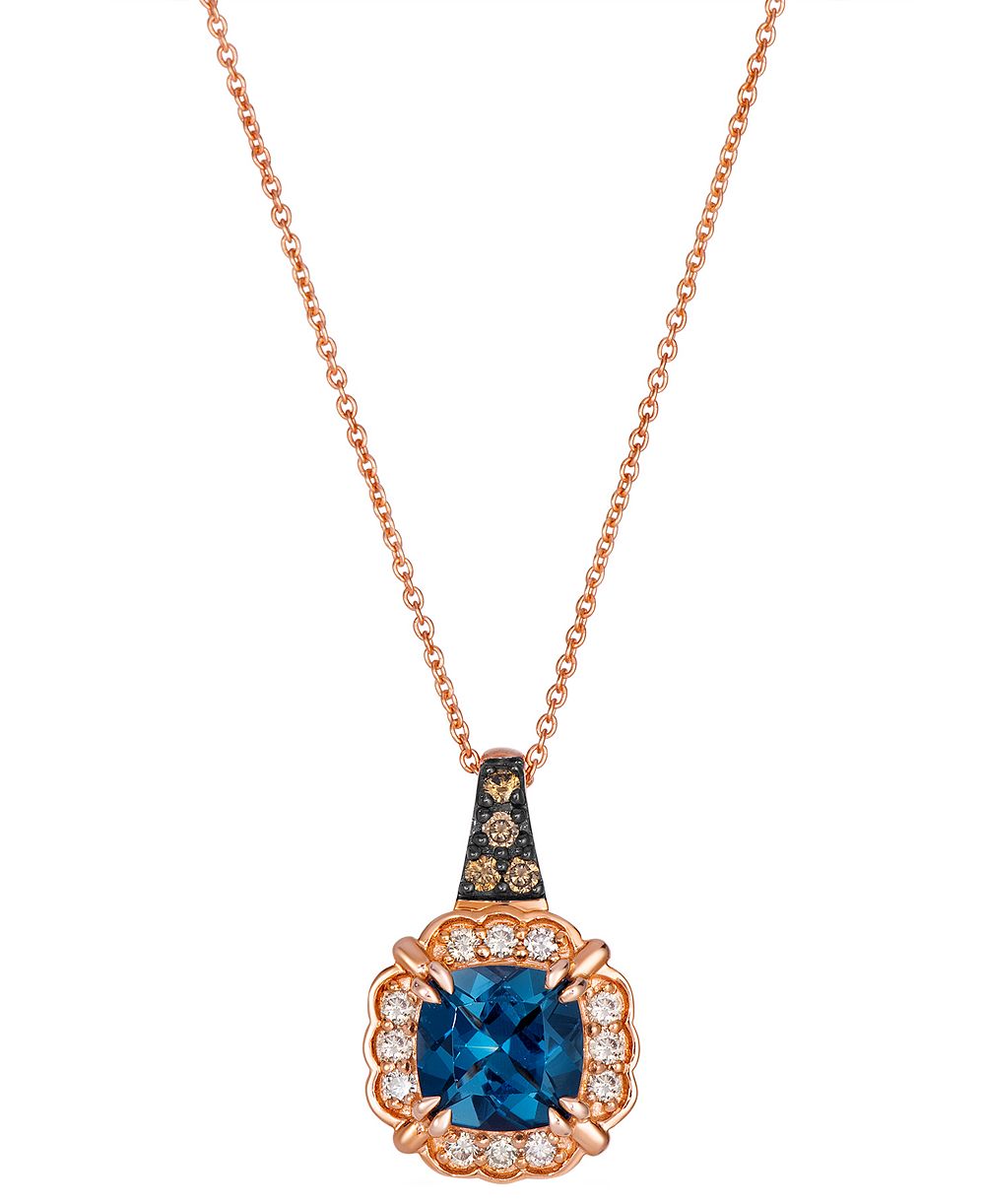 подвеска Le Vian с глубоким синим топазом Cushion Cut, Nude Diamond и Chocolate Diamond в оправе 14k Strawberry Gold
