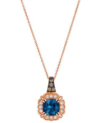 подвеска Le Vian с глубоким синим топазом Cushion Cut, Nude Diamond и Chocolate Diamond в оправе 14k Strawberry Gold