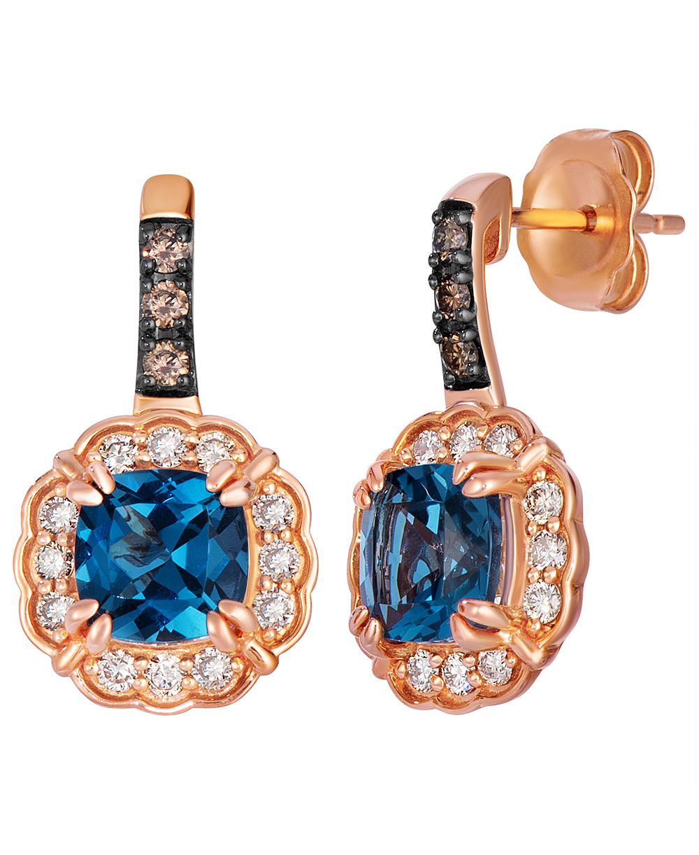 Серьги капли Le Vian Deep Sea Blue Topaz™ Cushion Cut, Nude Diamond (1/4 ct. t.w.) & Chocolate Diamond (1/10 ct. t.w.) в 14k Strawberry Gold