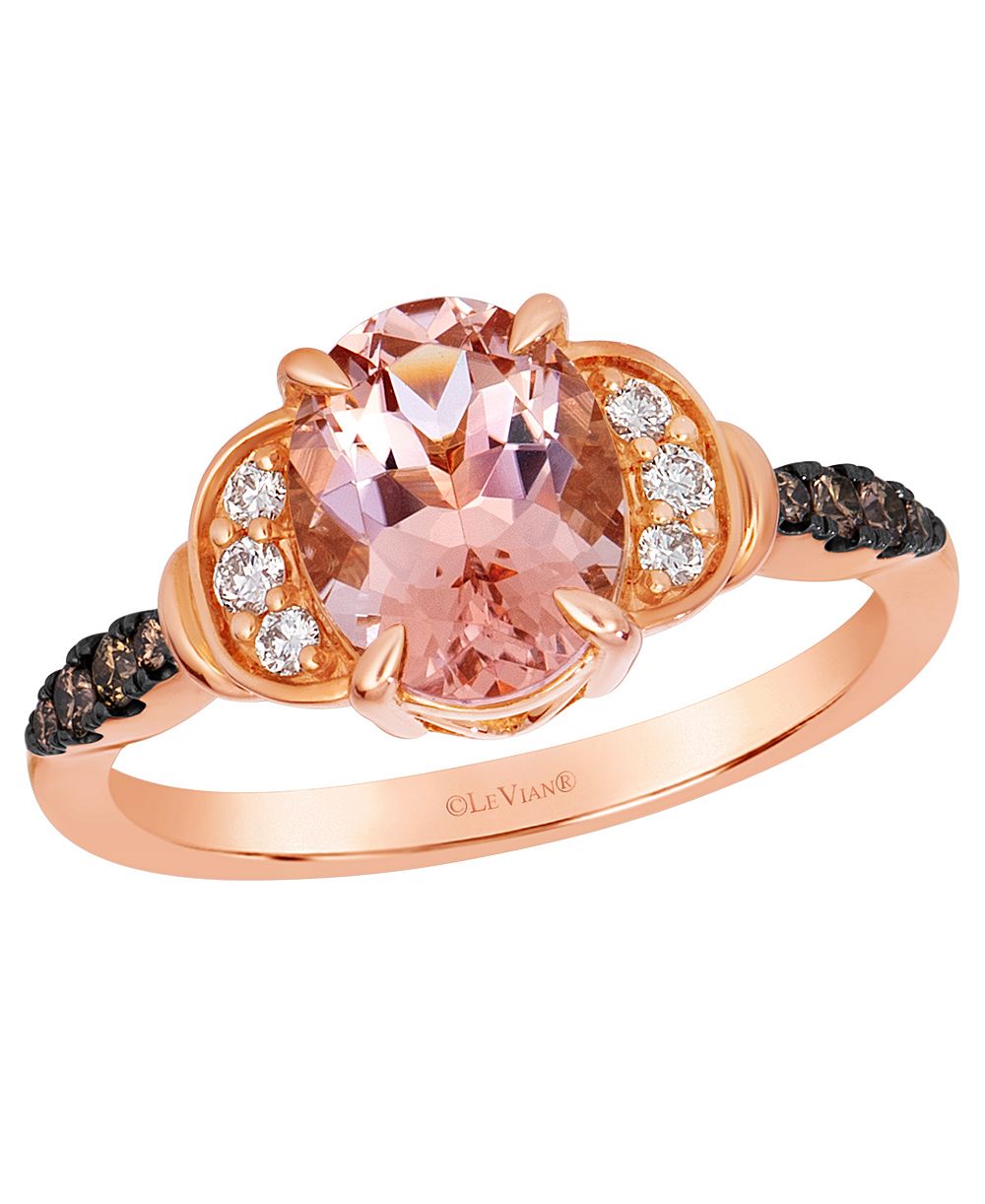 Кольцо Le Vian Peach Morganite Oval Cut, Nude Diamond (1/10 ct. t.w.) & Chocolate Diamond (1/10 ct. t.w.) в 14k Strawberry Gold