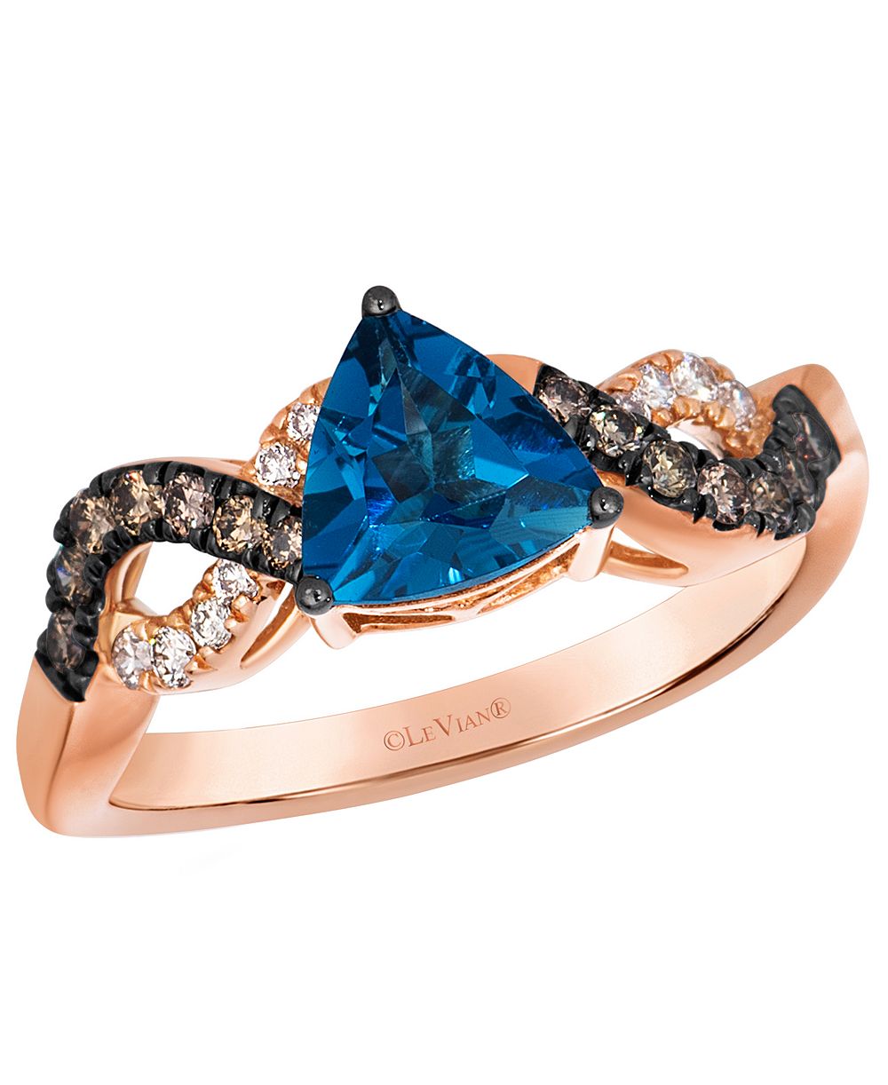Кольцо Le Vian Trilliant Deep Sea Blue Topaz™, Chocolate Diamond & Nude Diamond в золоте 14k Strawberry Gold