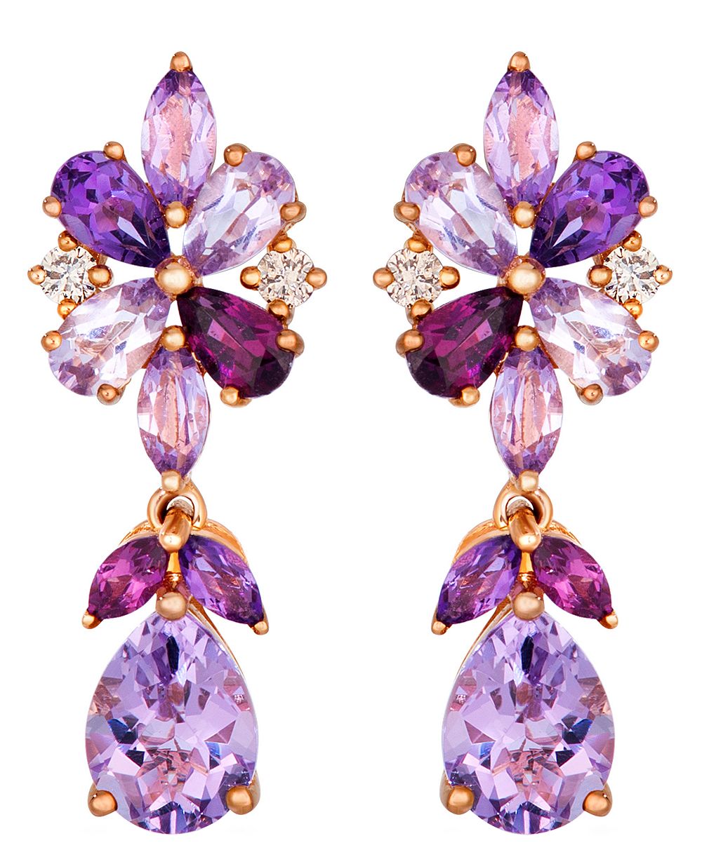 Le Vian Cotton Candy Amethyst® Pear Shaped, Multi-Gemstone & Nude Diamond (1/8 ct. t.w.) Drop Earrings in 14k Strawberry Gold