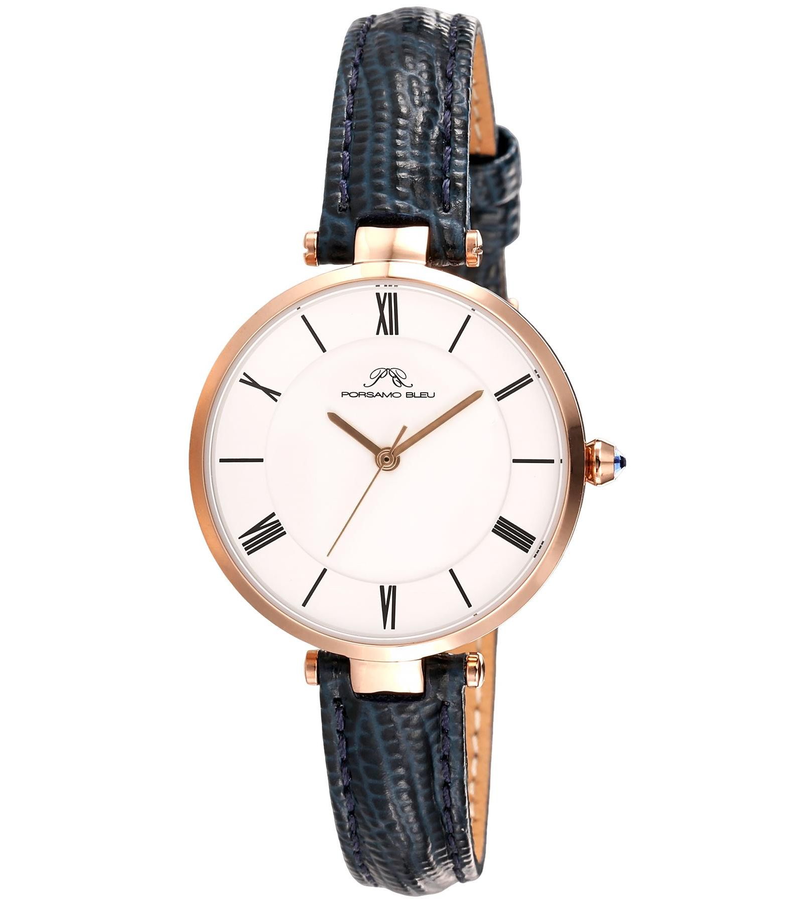 Porsamo Bleu Women's Bellevue Round Blue Genuine Leather Band Watch 32 mm