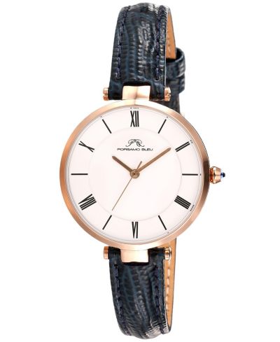 Porsamo Bleu Women's Bellevue Round Blue Genuine Leather Band Watch 32 mm