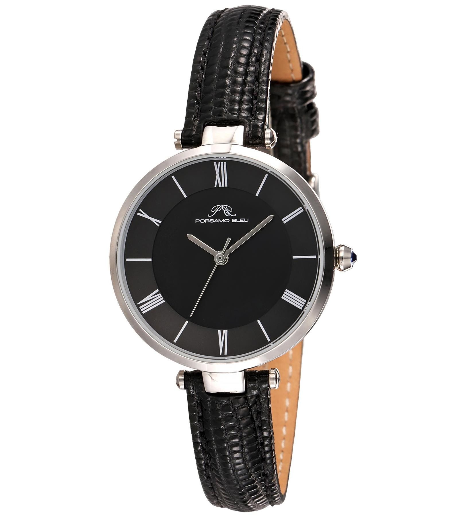 Porsamo Bleu Women's Bellevue Round Black Genuine Leather Band Watch 32 mm