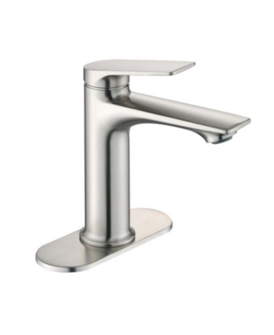 BUSDAYS Brushed Nickel Single Handle Bathroom Faucet with Deck Plate Modern Vanity Sink Faucet Easy Control Durable Finish